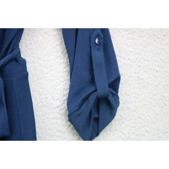 Modcloth Navy Blue Midi Wrap Dress-Size Small-Roll Tabbed 3/4 Sleeves - Picture 3 of 11